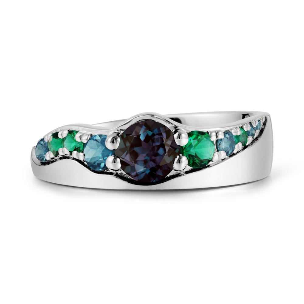 Multi Gemstone Wave Band Alexandrite Ring - LUO Jewelry #metal_sterling silver