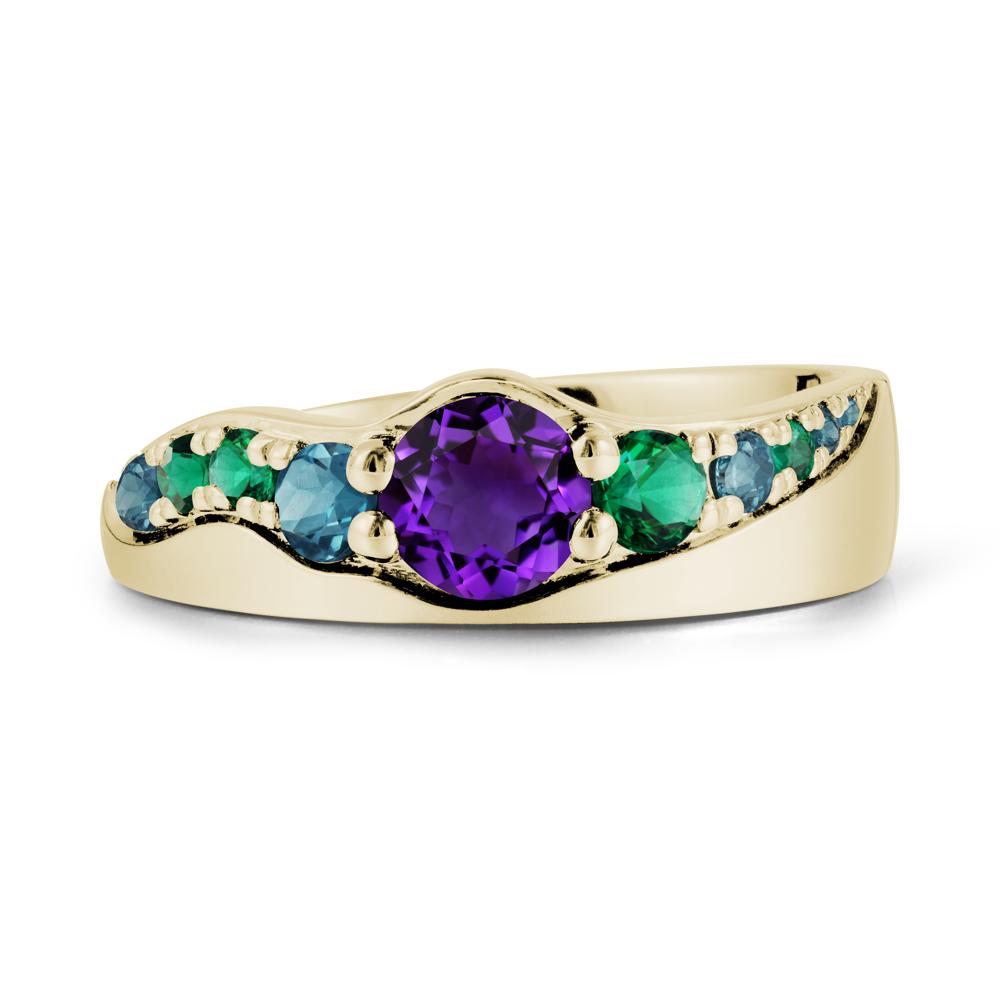 Cluster Amethyst Ring with Wide Band - LUO Jewelry #metal_14k yellow gold