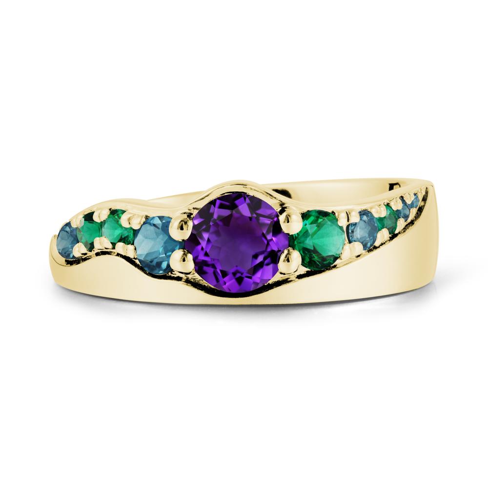 Cluster Amethyst Ring with Wide Band - LUO Jewelry #metal_18k yellow gold
