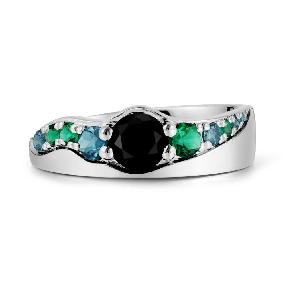 Round Black Spinel Cluster Ring - LUO Jewelry #metal_18k white gold