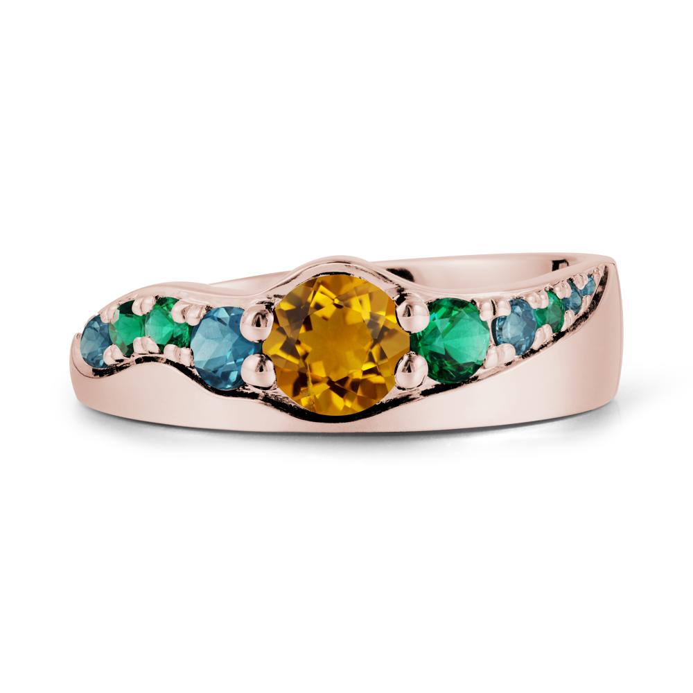 Multi Gemstone Wave Band Citrine Ring - LUO Jewelry #metal_14k rose gold