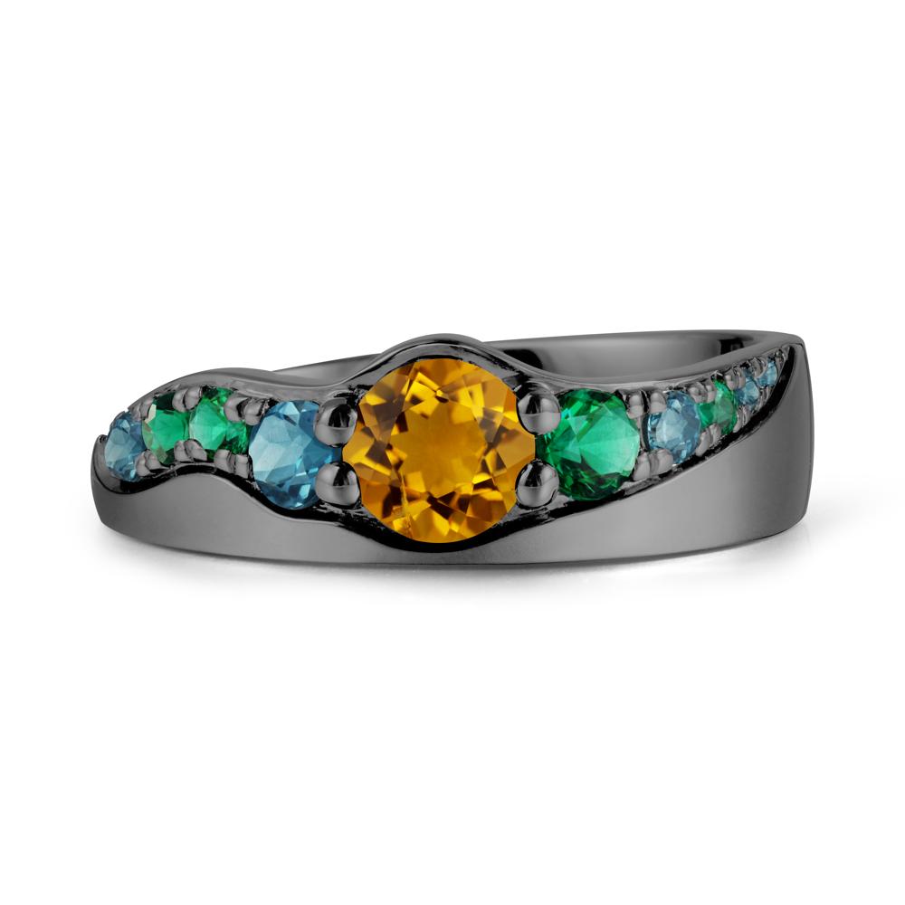 Multi Gemstone Wave Band Citrine Ring - LUO Jewelry #metal_black finish sterling silver