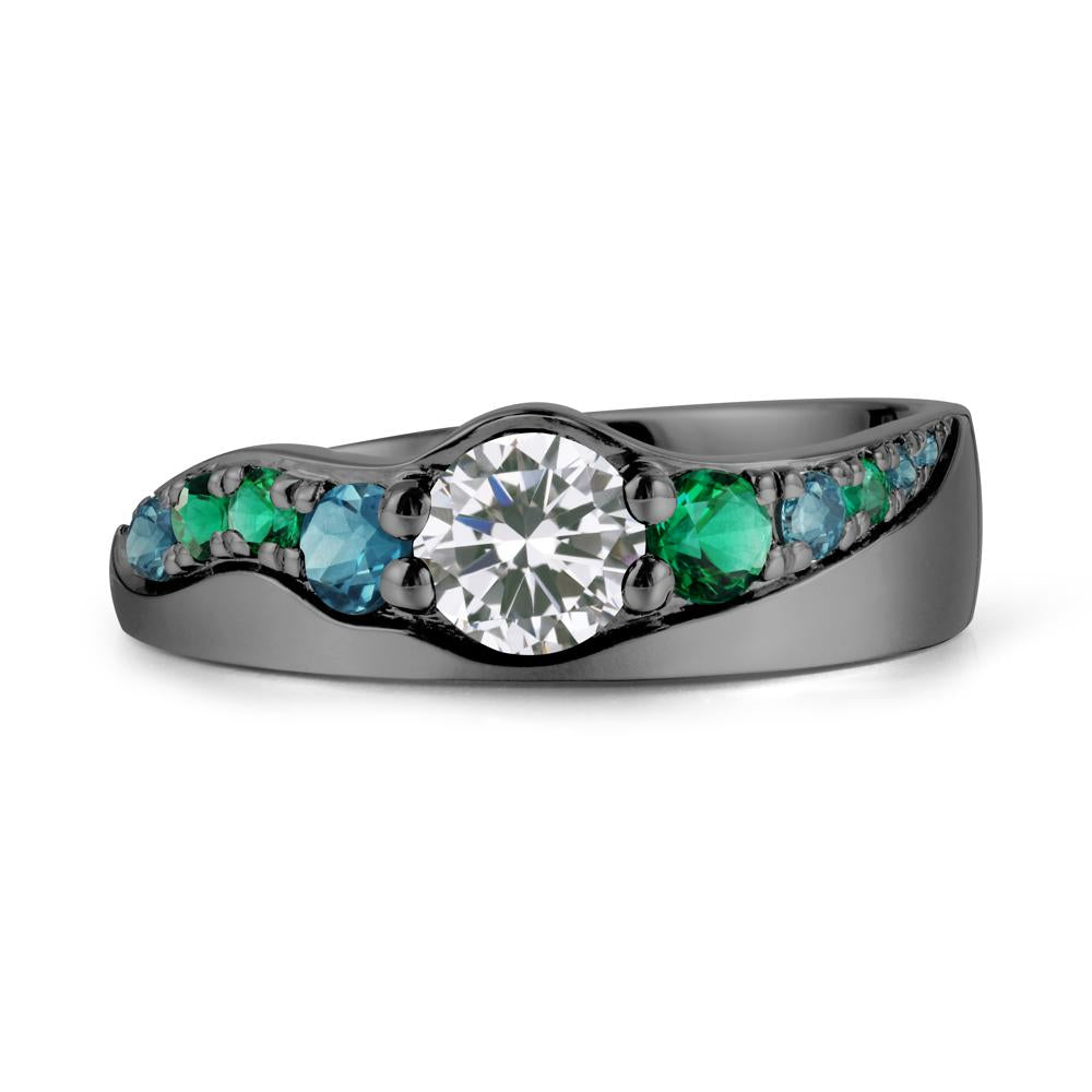 Cluster Cubic Zirconia Ring with Wide Band - LUO Jewelry #metal_black finish sterling silver