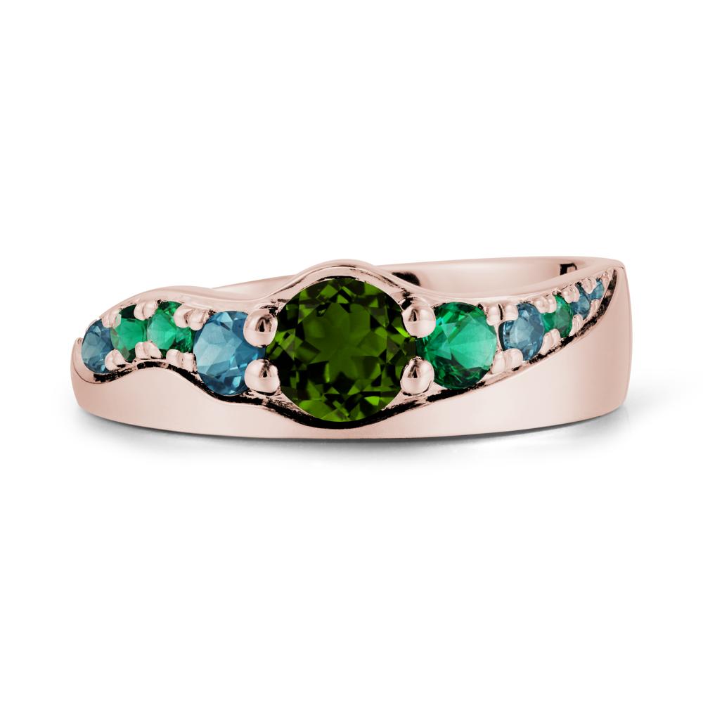 Round Diopside Ring with Wave Band - LUO Jewelry #metal_14k rose gold