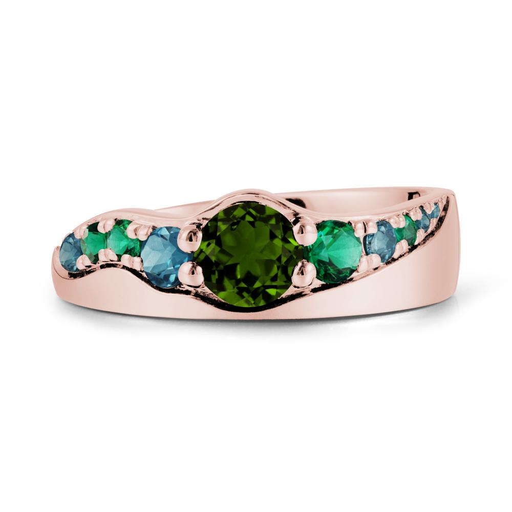 Round Diopside Ring with Wave Band - LUO Jewelry #metal_18k rose gold