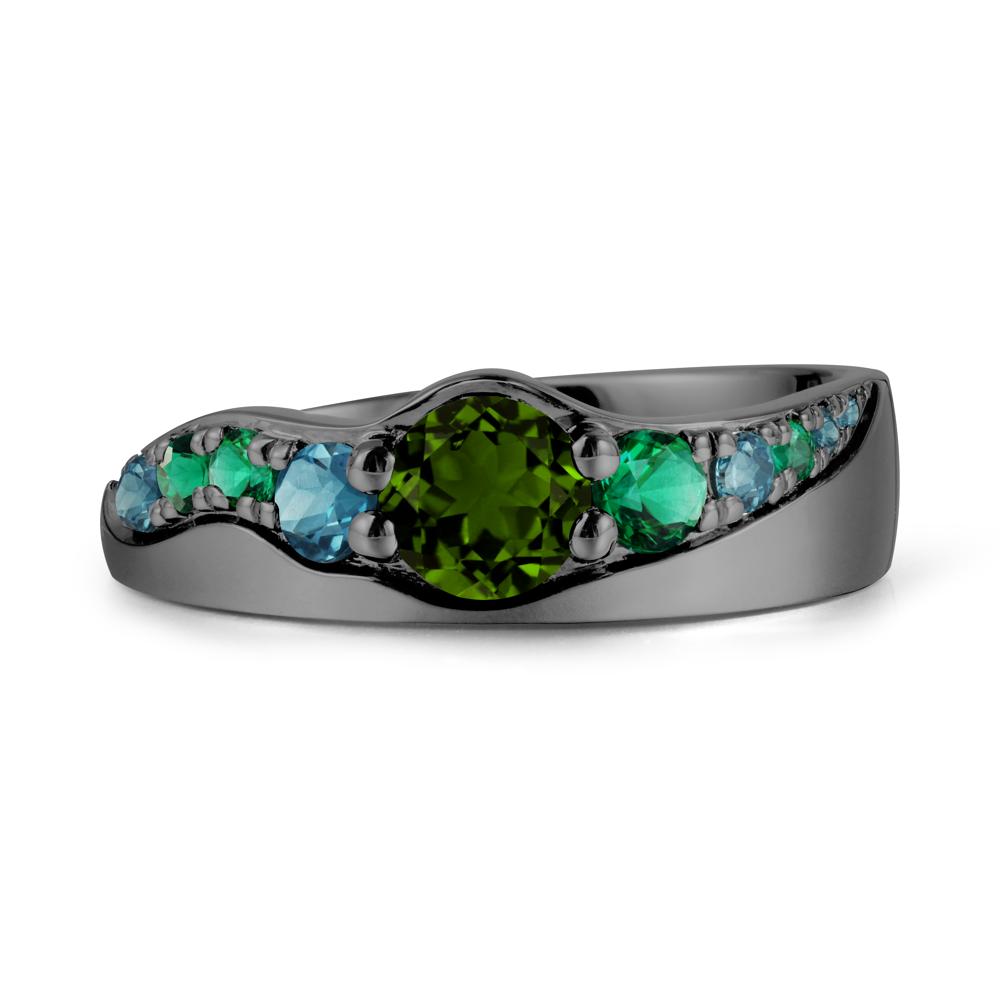 Round Diopside Ring with Wave Band - LUO Jewelry #metal_black finish sterling silver