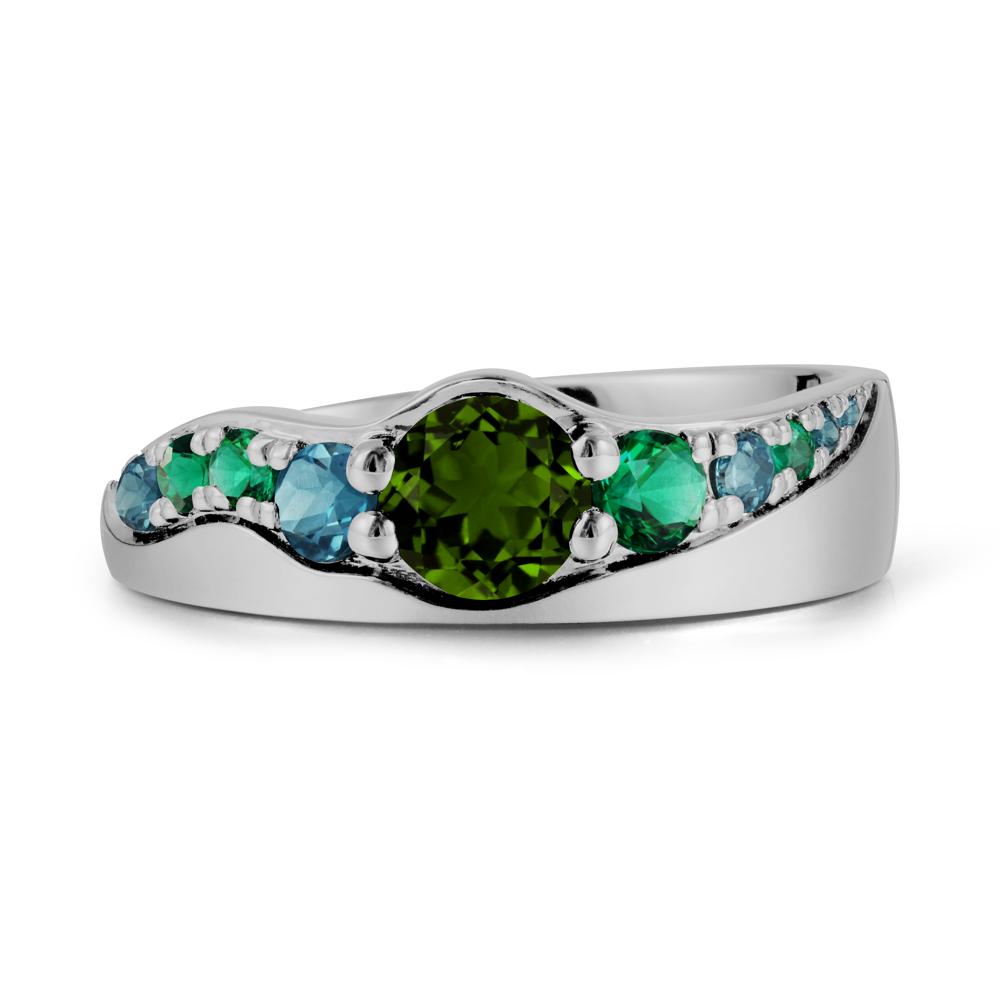 Round Diopside Ring with Wave Band - LUO Jewelry #metal_platinum