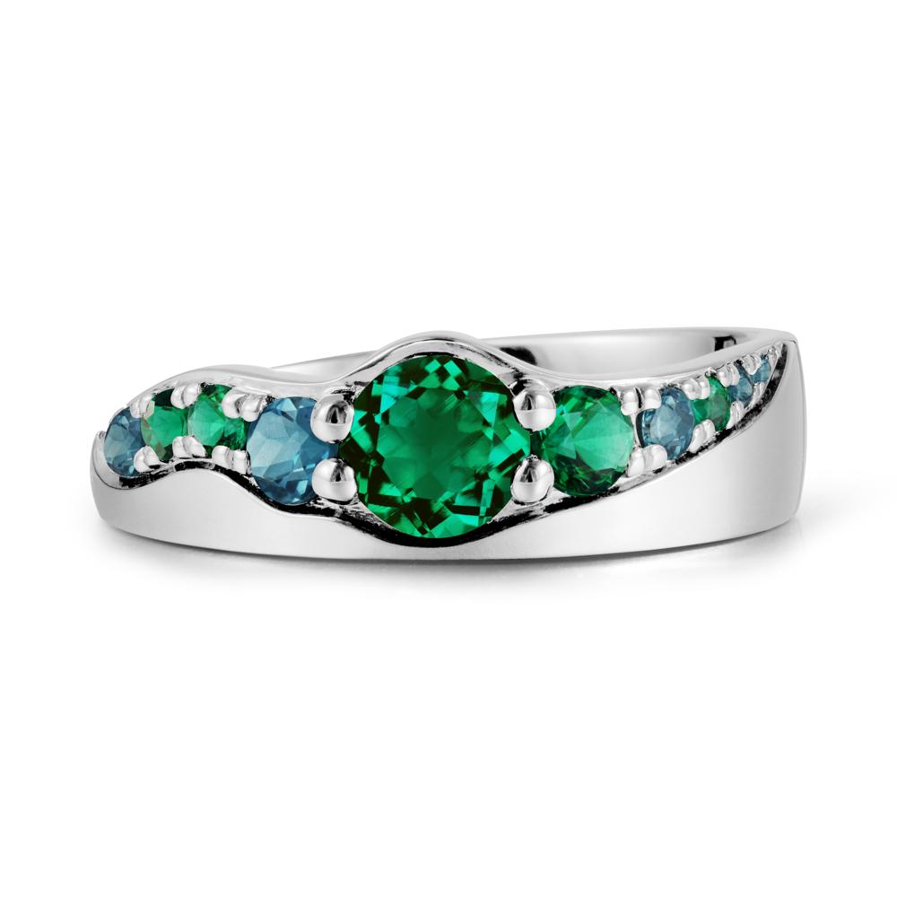 Round Emerald Cluster Ring - LUO Jewelry #metal_18k white gold