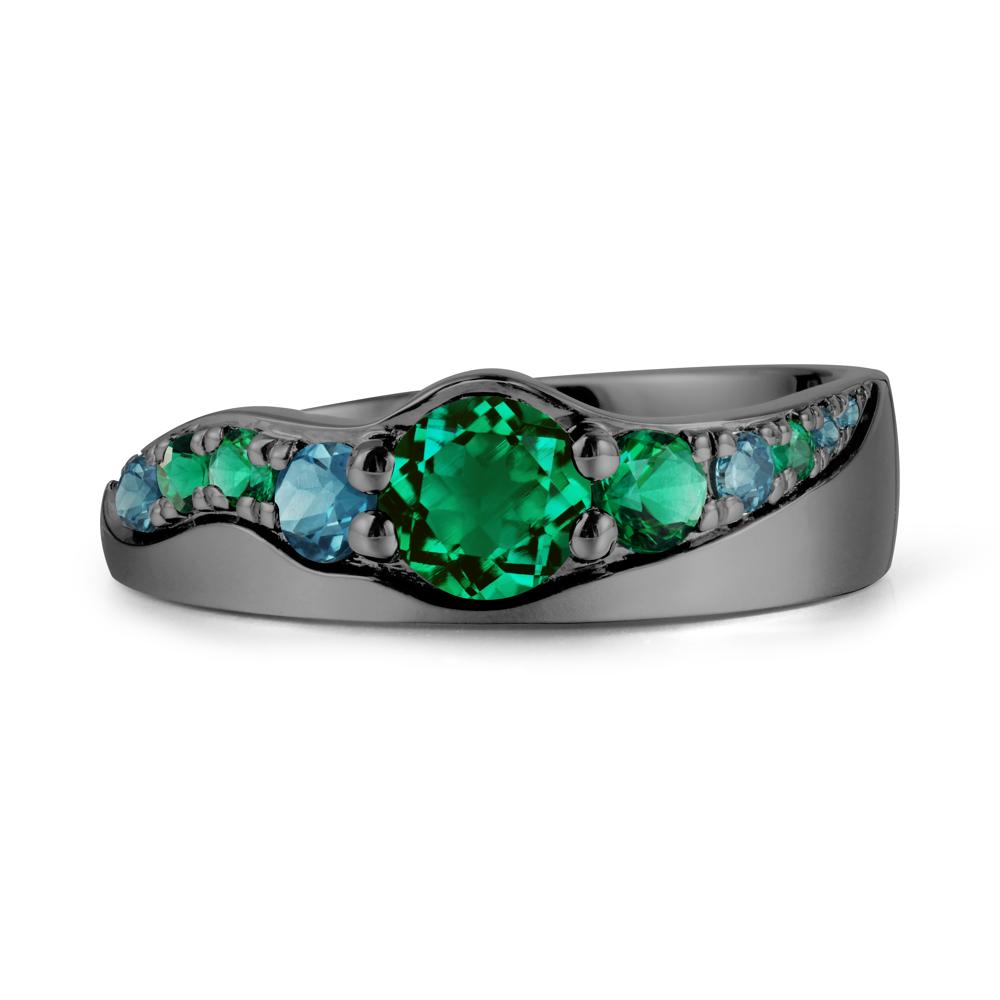 Round Emerald Cluster Ring - LUO Jewelry #metal_black finish sterling silver