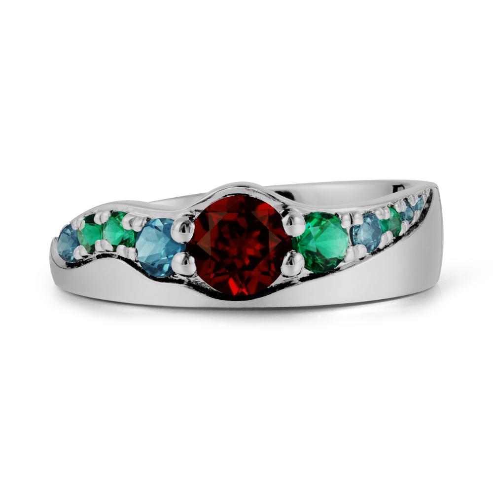 Multi Gemstone Wave Band Garnet Ring - LUO Jewelry #metal_platinum