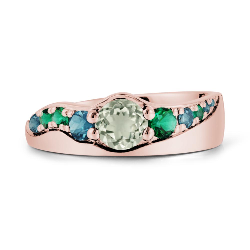 Cluster Green Amethyst Ring with Wide Band - LUO Jewelry #metal_18k rose gold