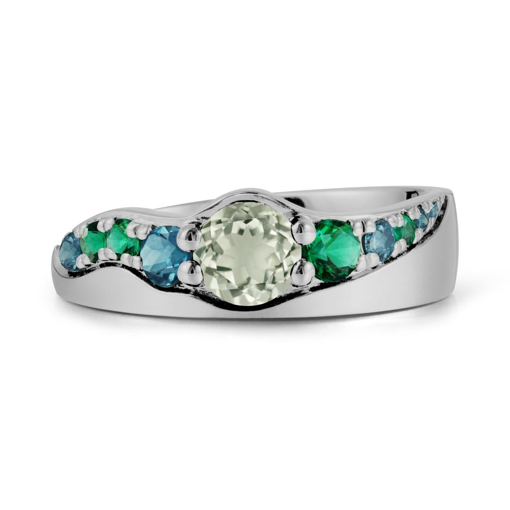 Cluster Green Amethyst Ring with Wide Band - LUO Jewelry #metal_platinum