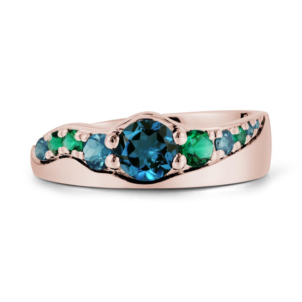 Multi Gemstone Wave Band London Blue Topaz Ring - LUO Jewelry #metal_14k rose gold