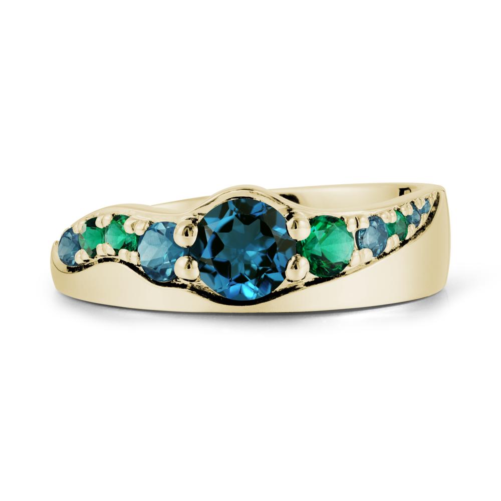 Multi Gemstone Wave Band London Blue Topaz Ring - LUO Jewelry #metal_14k yellow gold