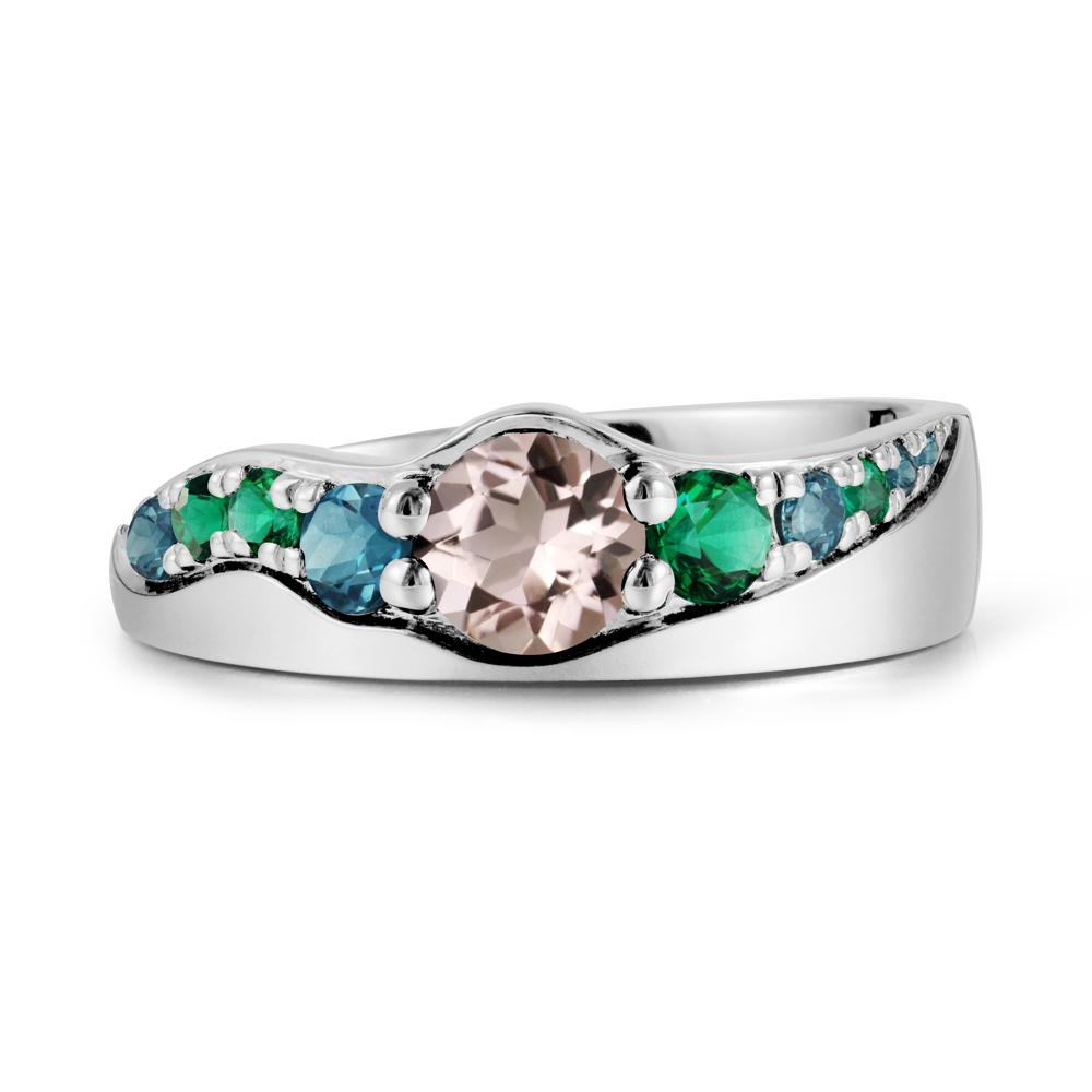 Round Morganite Ring with Wave Band - LUO Jewelry #metal_14k white gold