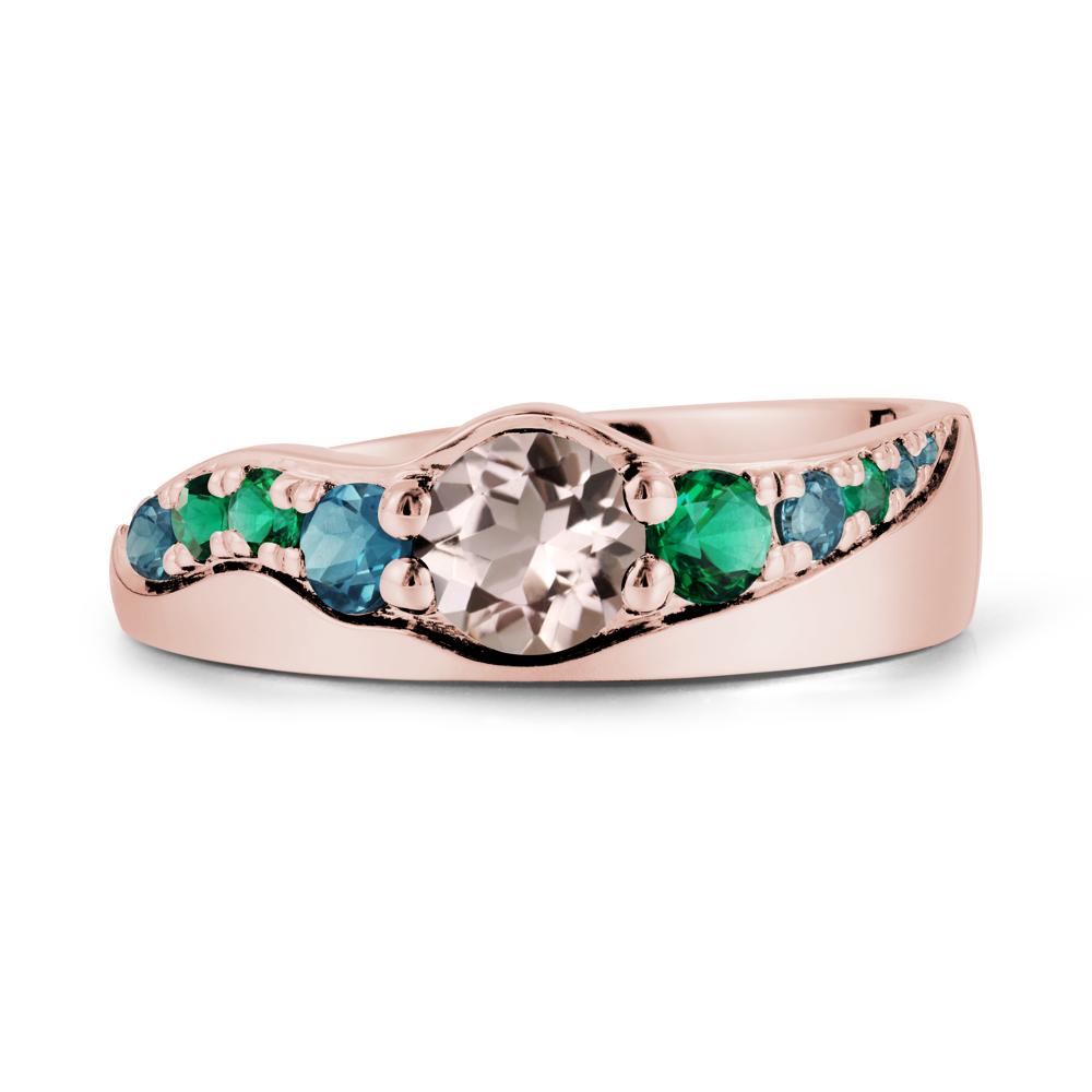 Round Morganite Ring with Wave Band - LUO Jewelry #metal_18k rose gold