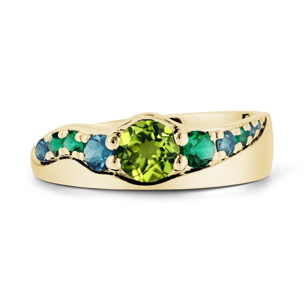 Multi Gemstone Wave Band Peridot Ring - LUO Jewelry #metal_18k yellow gold