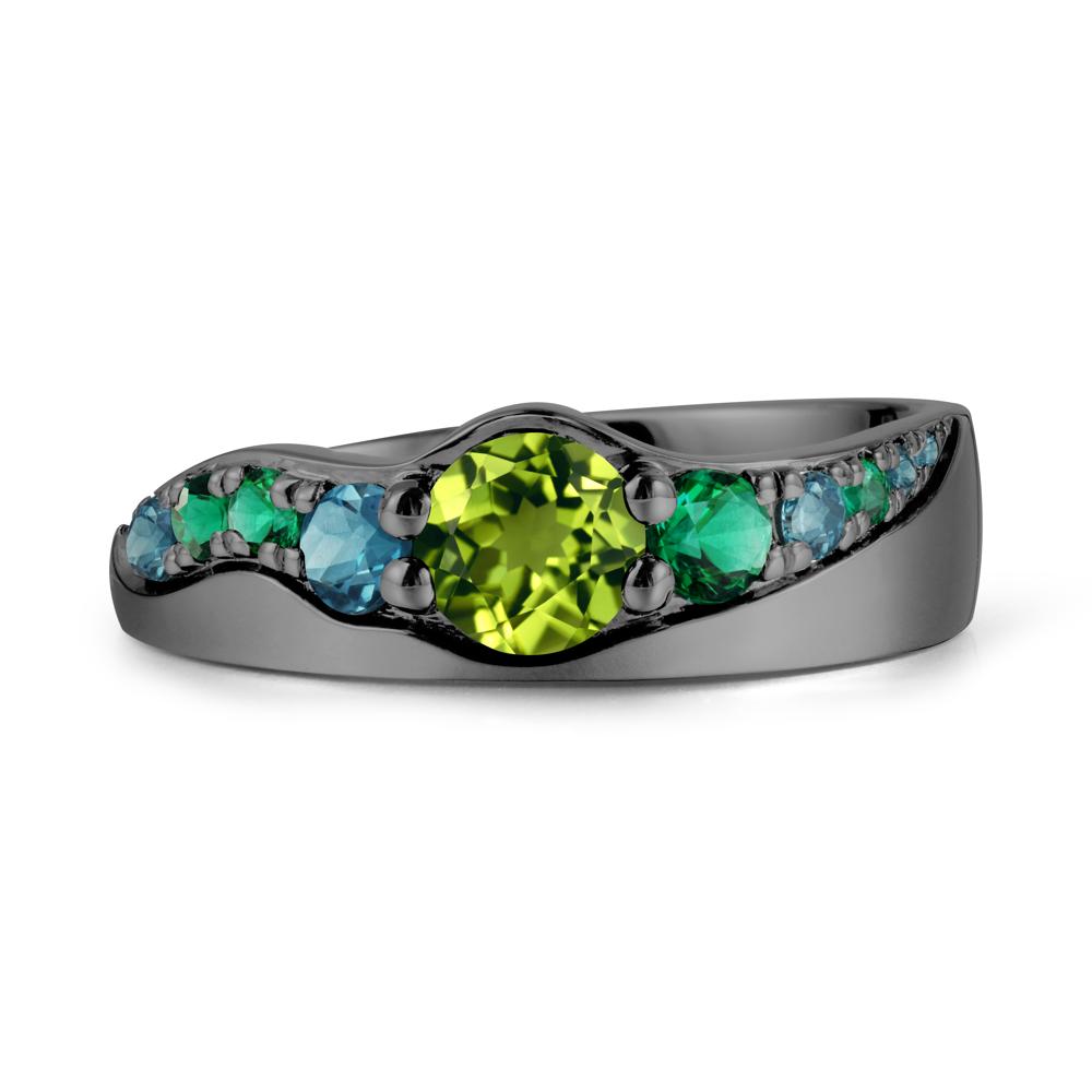 Multi Gemstone Wave Band Peridot Ring - LUO Jewelry #metal_black finish sterling silver