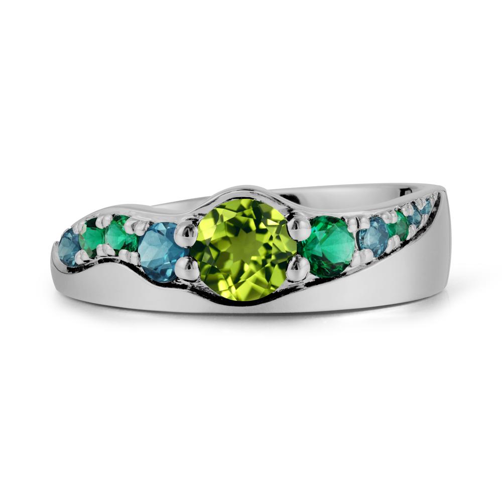 Multi Gemstone Wave Band Peridot Ring - LUO Jewelry #metal_platinum
