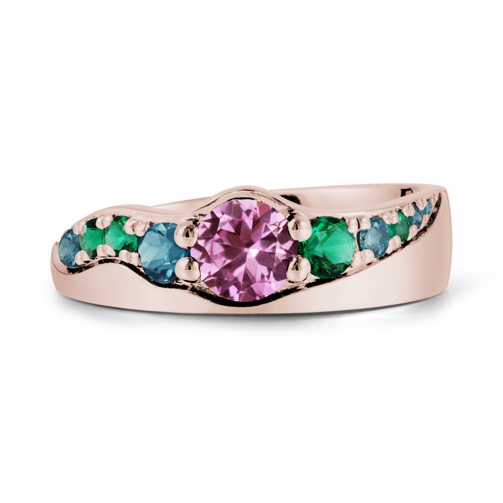Round Pink Sapphire Ring with Wave Band - LUO Jewelry #metal_14k rose gold