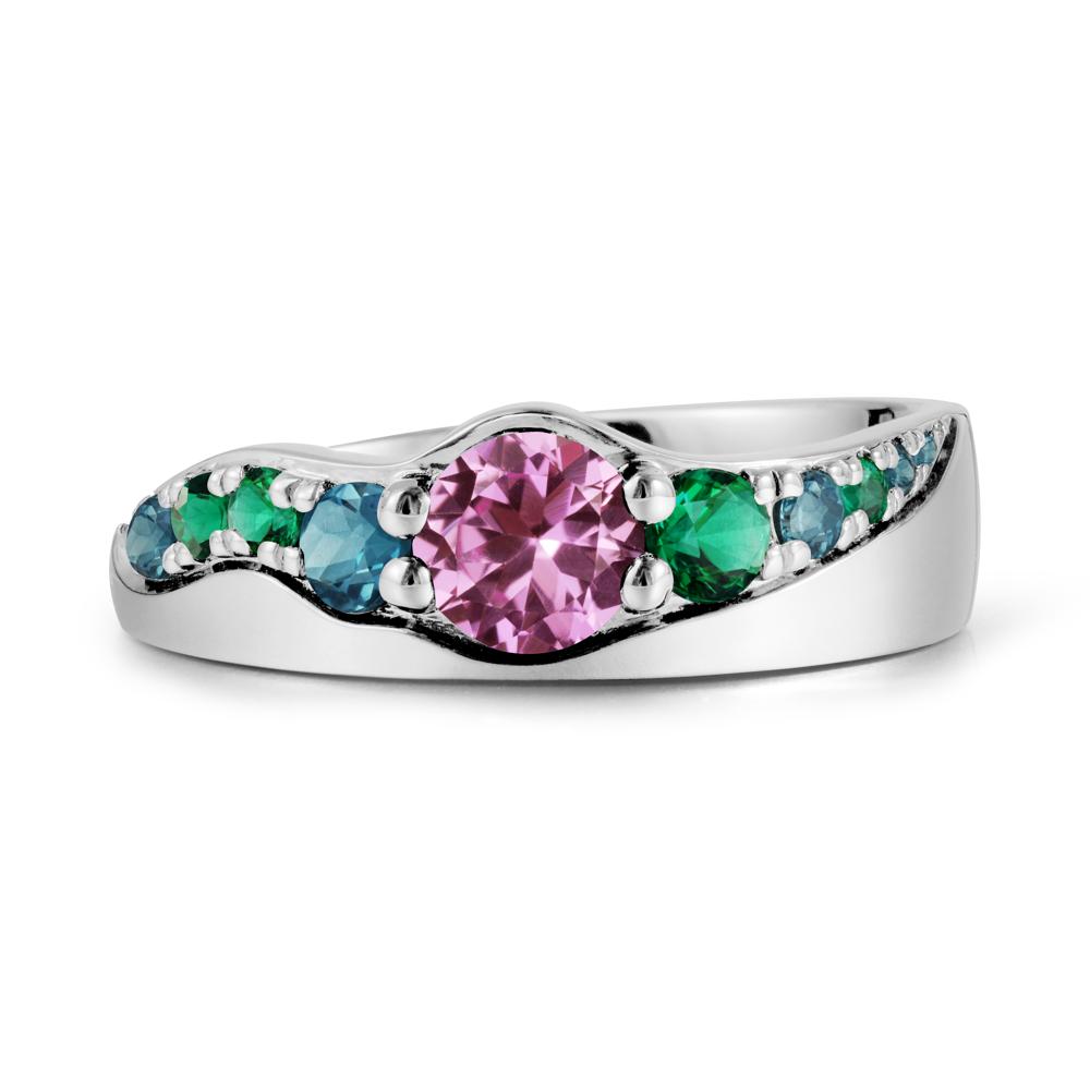 Round Pink Sapphire Ring with Wave Band - LUO Jewelry #metal_18k white gold