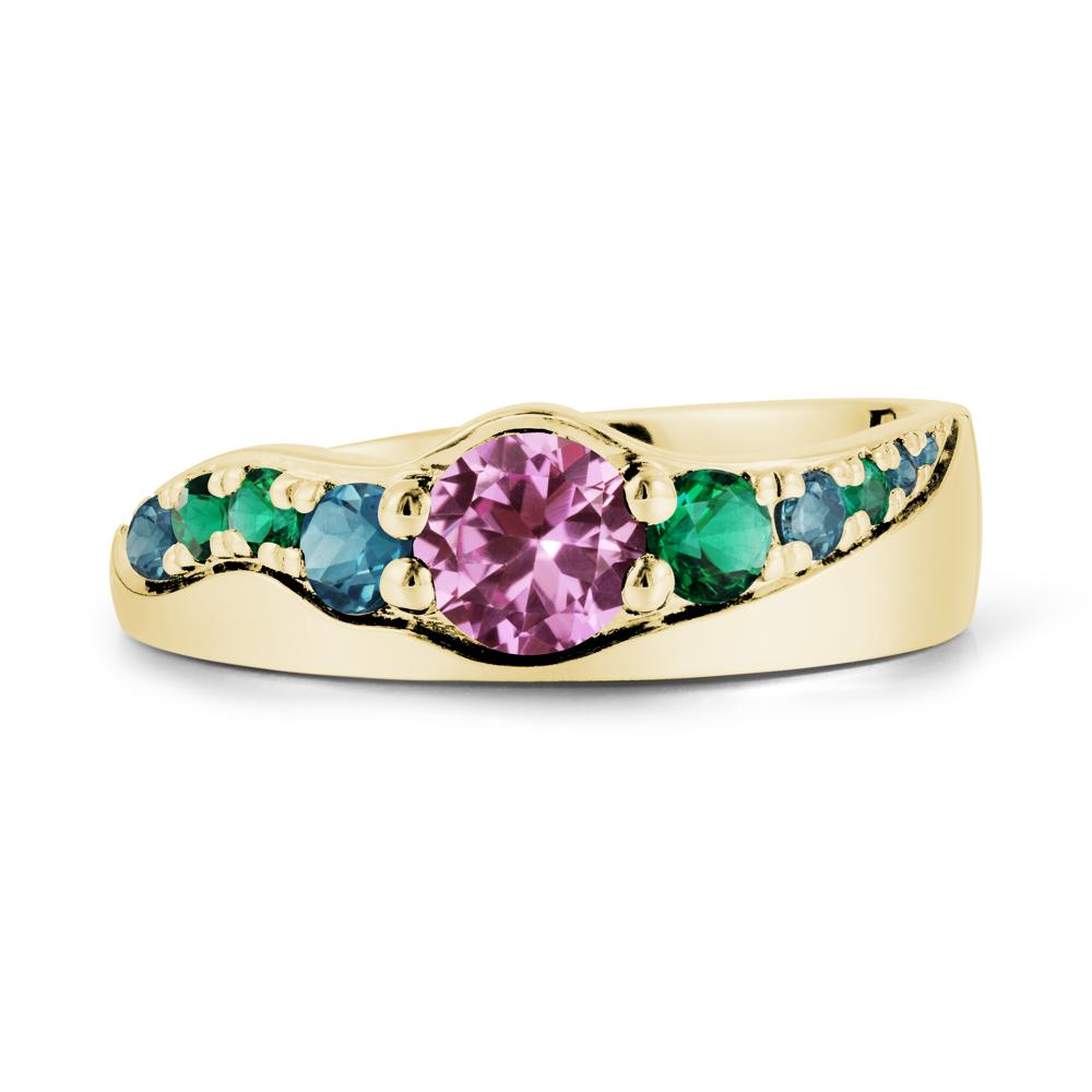 Round Pink Sapphire Ring with Wave Band - LUO Jewelry #metal_18k yellow gold