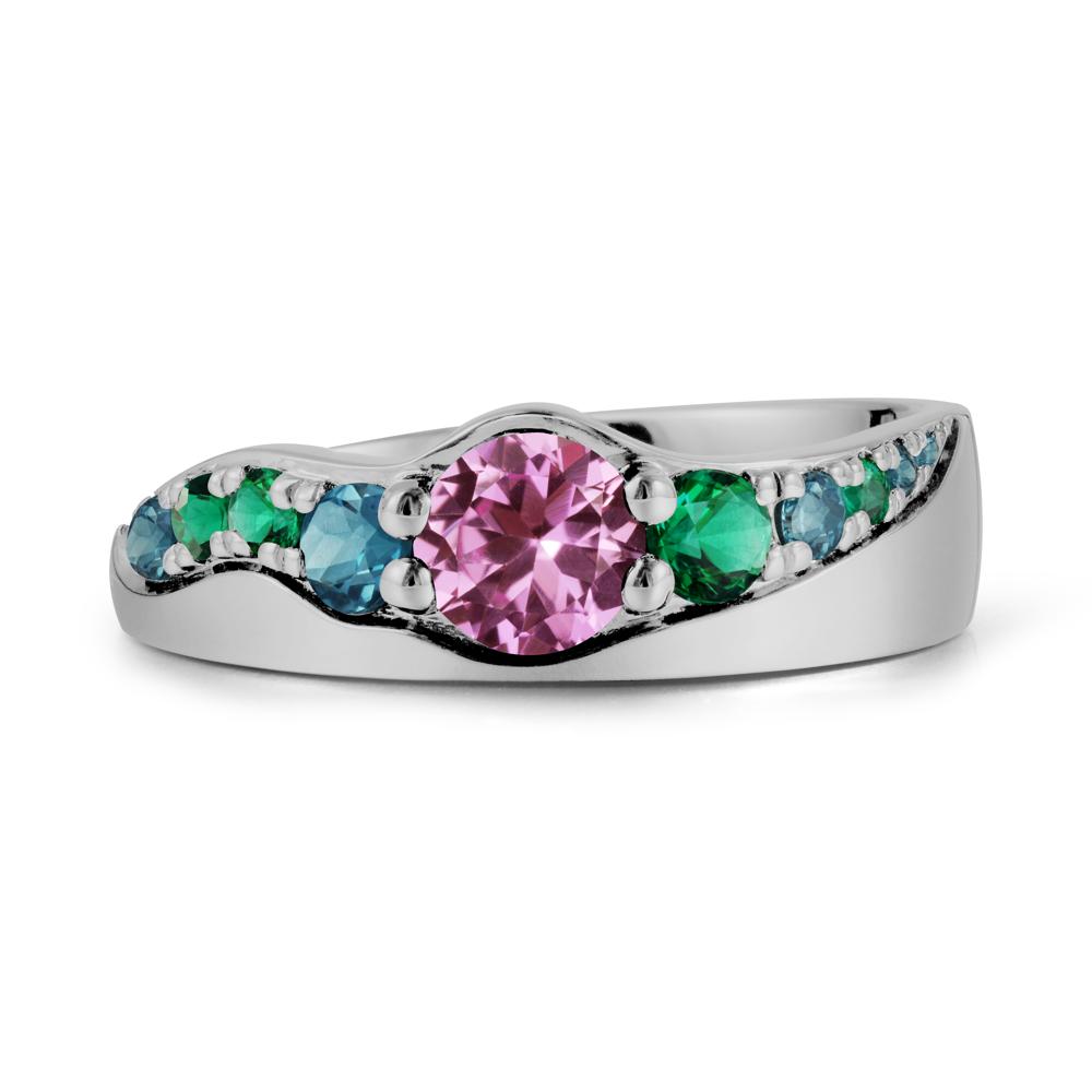 Round Pink Sapphire Ring with Wave Band - LUO Jewelry #metal_platinum