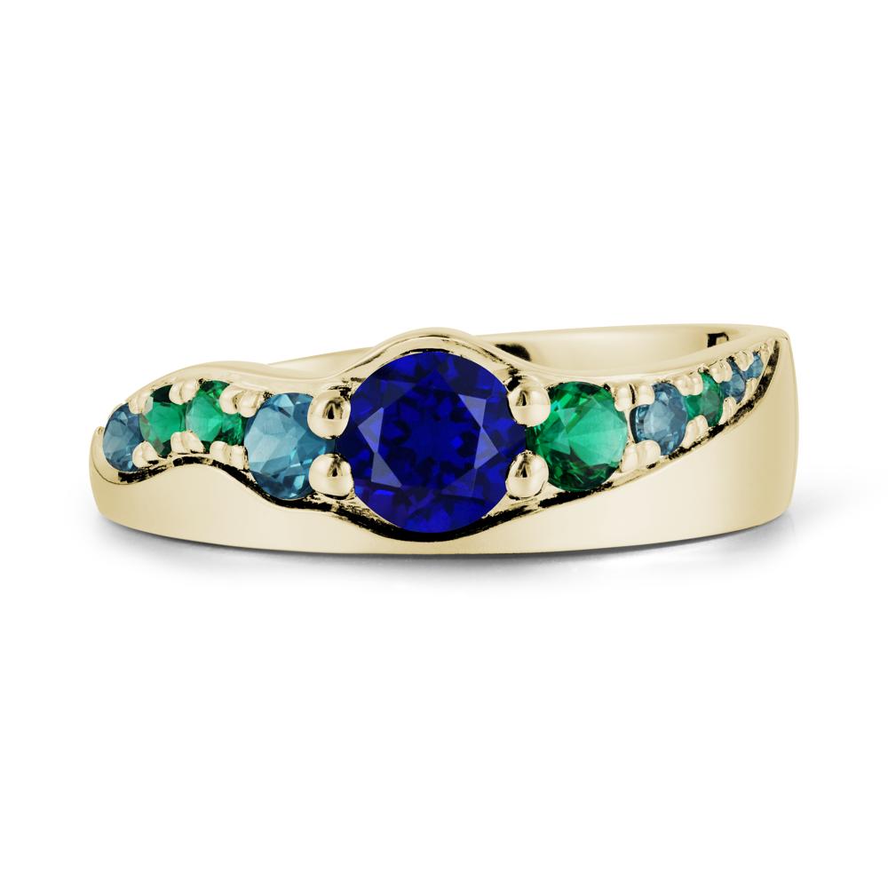 Multi Gemstone Wave Band Sapphire Ring - LUO Jewelry #metal_14k yellow gold