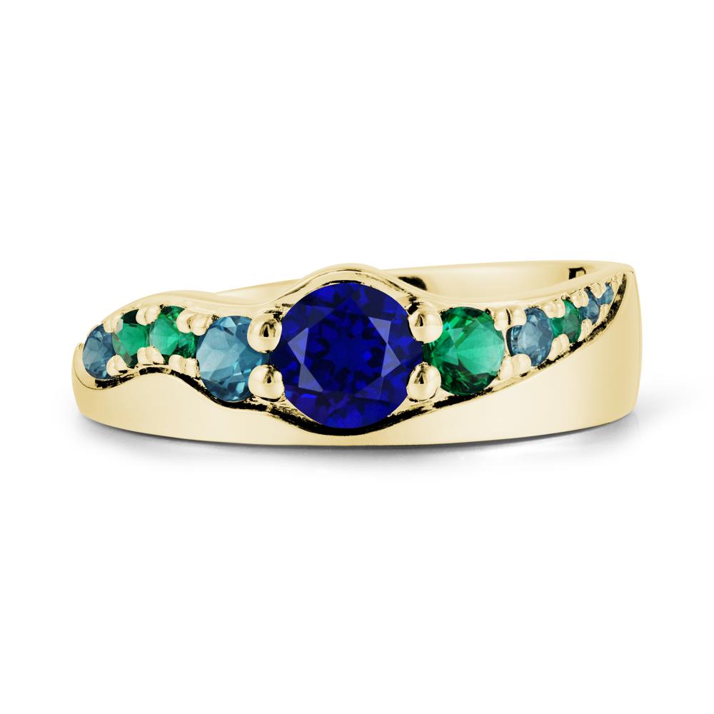 Multi Gemstone Wave Band Sapphire Ring - LUO Jewelry #metal_18k yellow gold