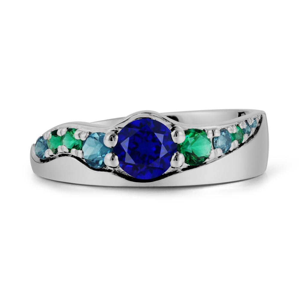 Multi Gemstone Wave Band Sapphire Ring - LUO Jewelry #metal_platinum
