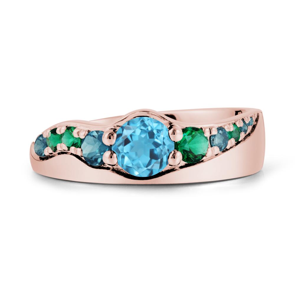 Round Swiss Blue Topaz Ring with Wave Band - LUO Jewelry #metal_18k rose gold