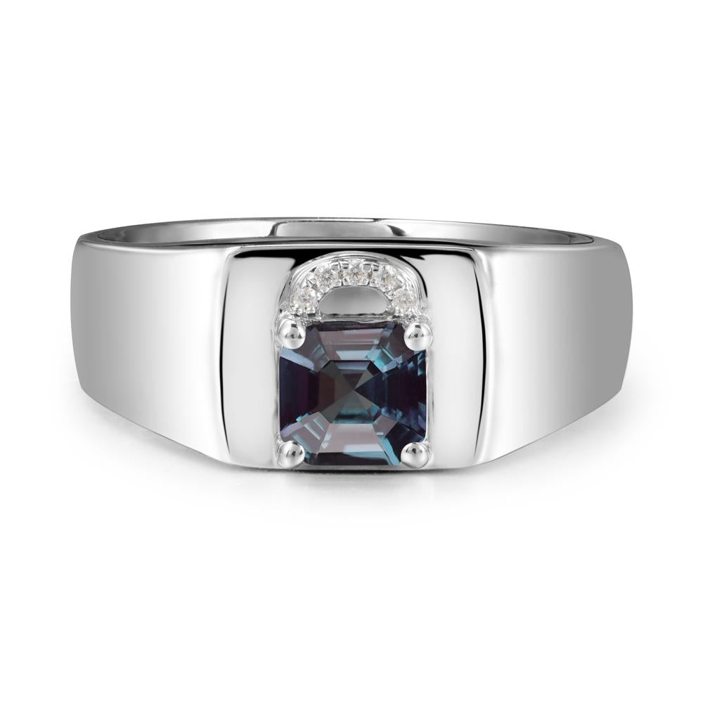 Lock Insipired Alexandrite Ring for Men - LUO Jewelry #metal_14k white gold