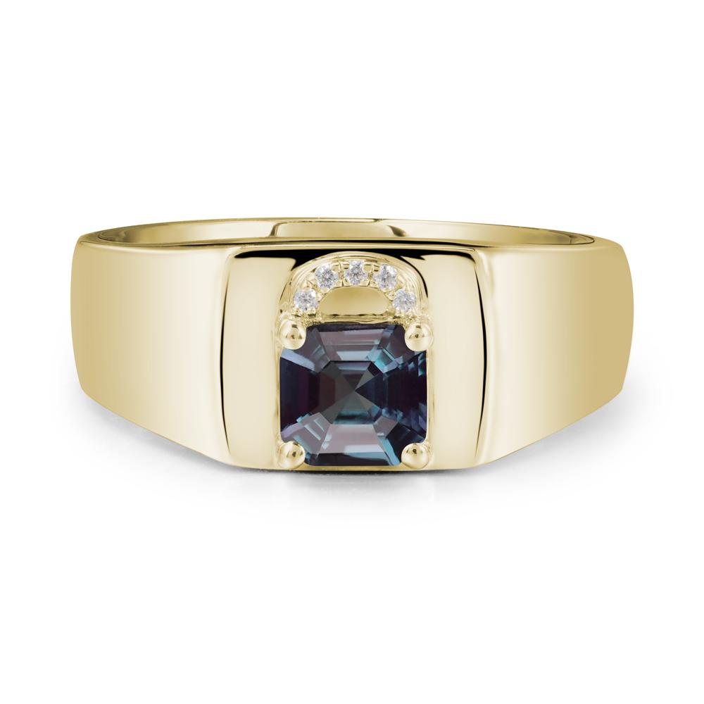 Lock Insipired Alexandrite Ring for Men - LUO Jewelry #metal_14k yellow gold