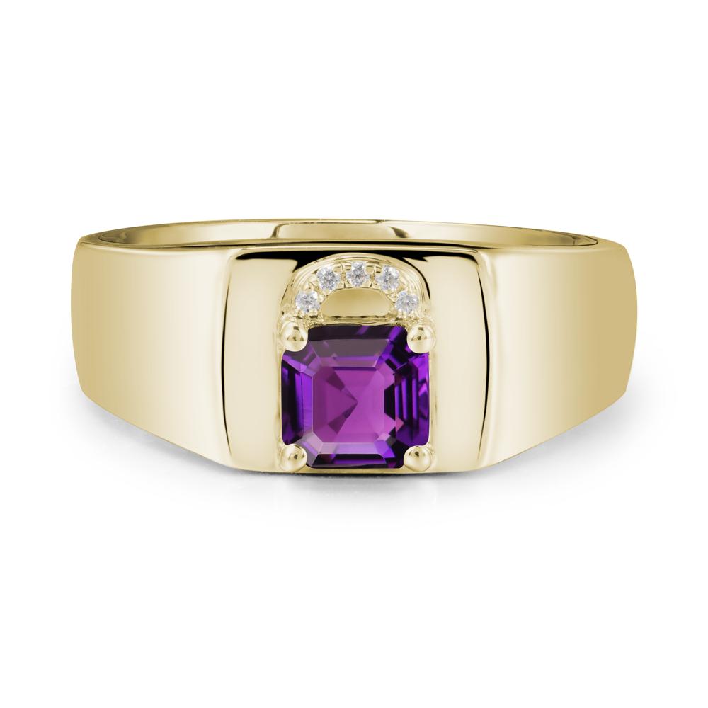 Men Amethyst Ring with Lock Design - LUO Jewelry #metal_14k yellow gold
