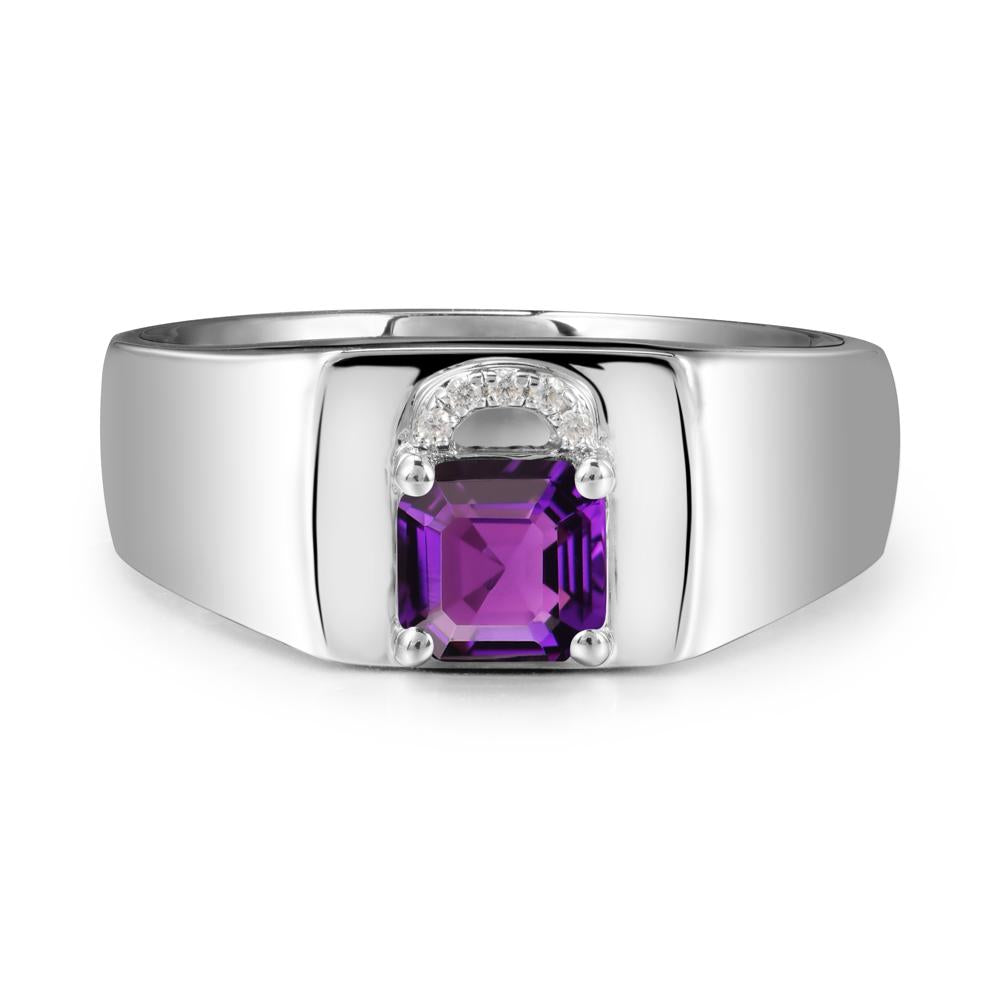 Men Amethyst Ring with Lock Design - LUO Jewelry #metal_18k white gold