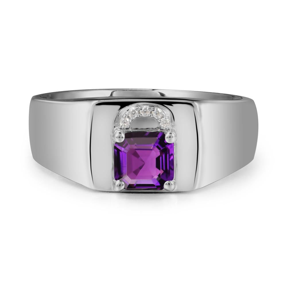 Men Amethyst Ring with Lock Design - LUO Jewelry #metal_platinum
