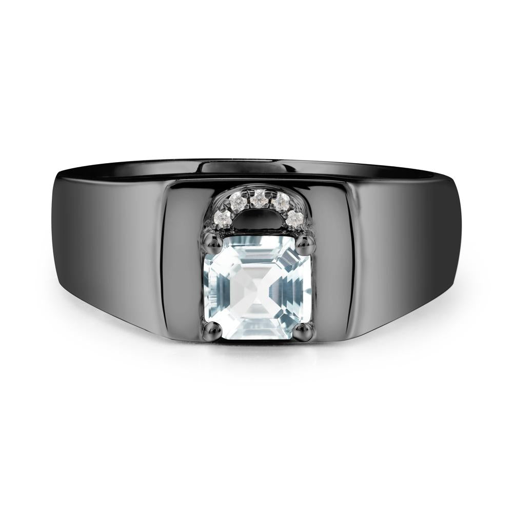 Lock Insipired Aquamarine Ring for Men - LUO Jewelry #metal_black finish sterling silver