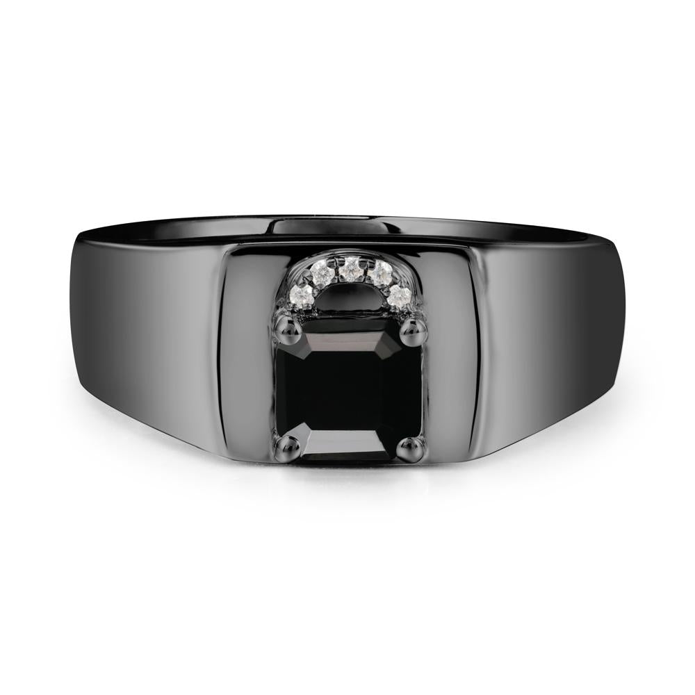 Lock Insipired Black Spinel Ring for Men - LUO Jewelry #metal_black finish sterling silver