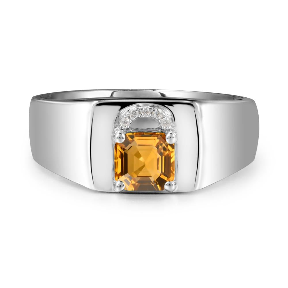 Men Citrine Ring with Lock Design - LUO Jewelry #metal_14k white gold