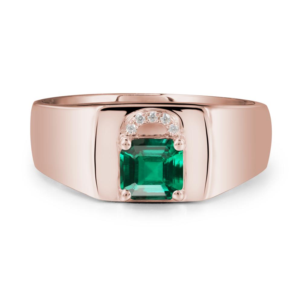 Lock Insipired Emerald Ring for Men - LUO Jewelry #metal_14k rose gold