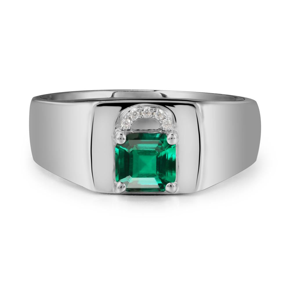 Lock Insipired Emerald Ring for Men - LUO Jewelry #metal_platinum