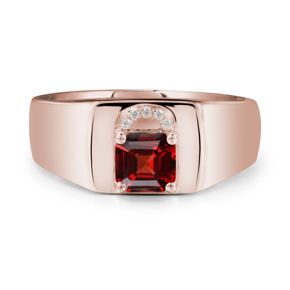 Men Garnet Ring with Lock Design - LUO Jewelry #metal_14k rose gold