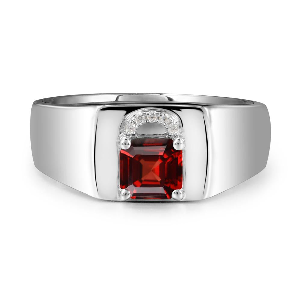 Men Garnet Ring with Lock Design - LUO Jewelry #metal_sterling silver