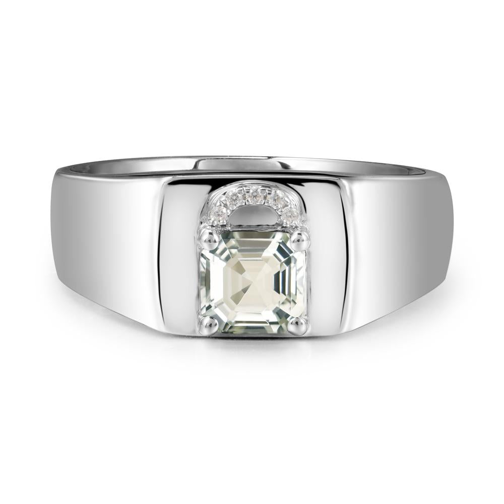 Lock Insipired Green Amethyst Ring for Men - LUO Jewelry #metal_18k white gold