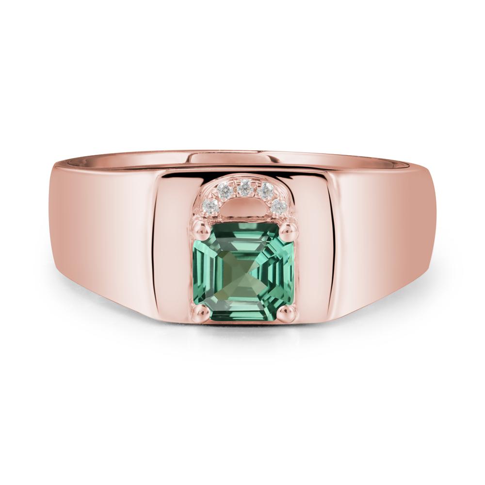 Men Green Sapphire Ring with Lock Design - LUO Jewelry #metal_18k rose gold