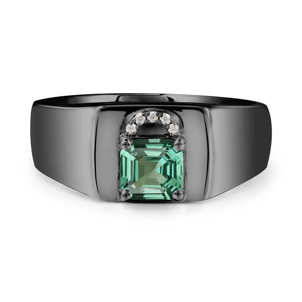Men Green Sapphire Ring with Lock Design - LUO Jewelry #metal_black finish sterling silver