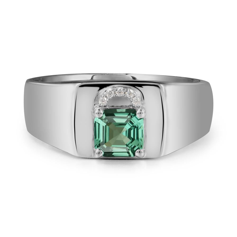 Men Green Sapphire Ring with Lock Design - LUO Jewelry #metal_platinum