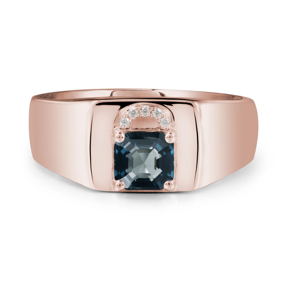 Lock Insipired London Blue Topaz Ring for Men - LUO Jewelry #metal_14k rose gold
