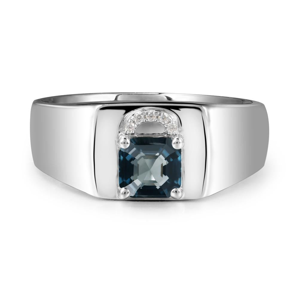 Lock Insipired London Blue Topaz Ring for Men - LUO Jewelry #metal_14k white gold