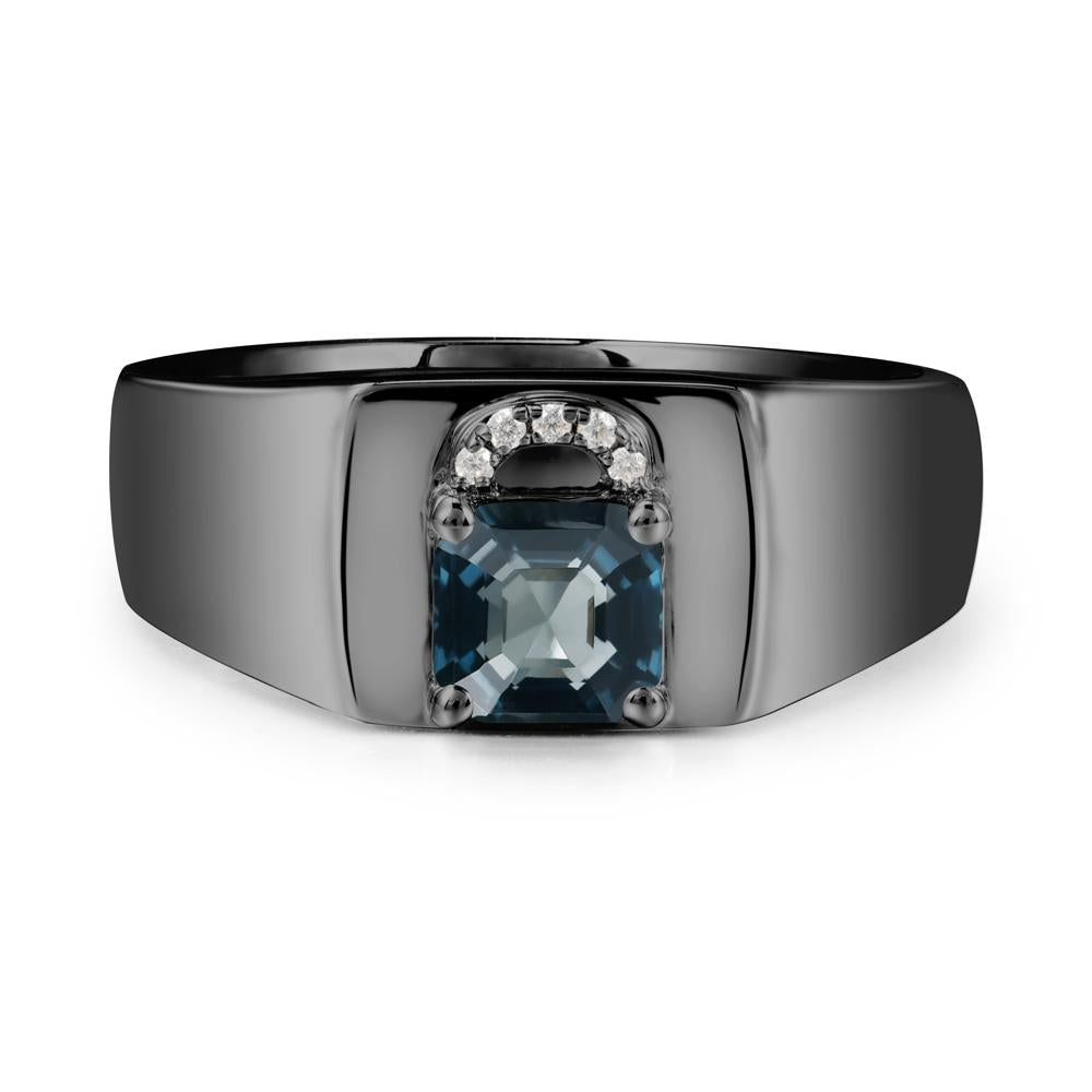 Lock Insipired London Blue Topaz Ring for Men - LUO Jewelry #metal_black finish sterling silver